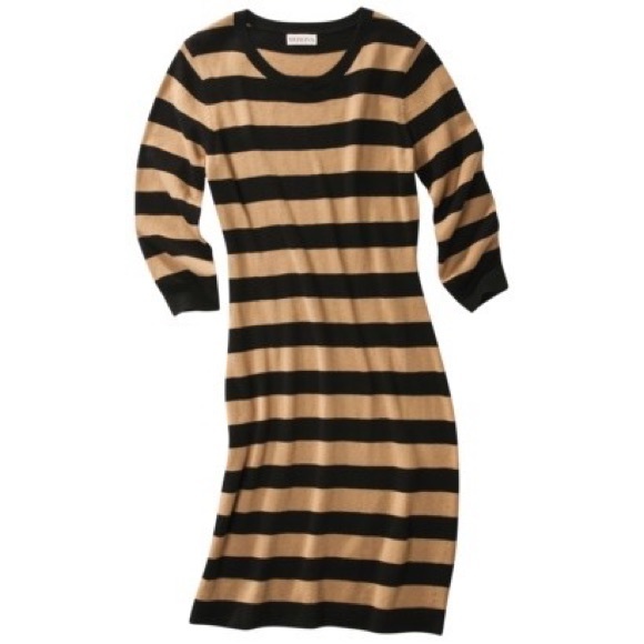 Merona Dresses & Skirts - EUC Merona Brown and Black Knit Striped 3/4 Sleeve Mid-Thigh Sweater Dress